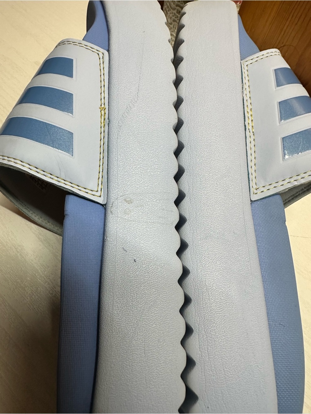 adidas Light Blue Striped Slide Sandals - Picture 14 of 15
